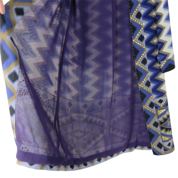 Chico's 0 Long Open Front Kimono Duster Coat Purple Gold Beaded Sequence Lined - Picture 9 of 12